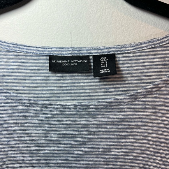 Adrienne Vittadini Striped Linen Tunic Top Blue White Roll Tab Sleeves Sz Small - Picture 5 of 14